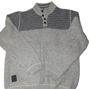 Point Zero Men's Gray Speckled Knit  Sweater with Mock Button Neckline XL